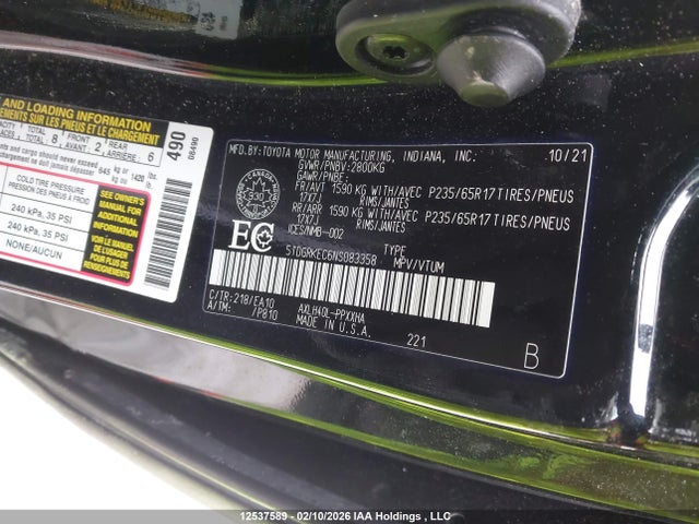 Aukcja sprzedaży 2022 Toyota Sienna, vin: 5TDGRKEC6NS083358, numer aukcji: 12537589