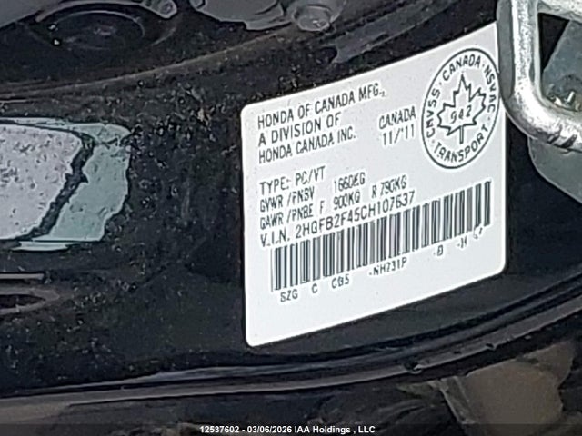 Aukcja sprzedaży 2012 Honda Civic, vin: 2HGFB2F45CH107637, numer aukcji: 12537602