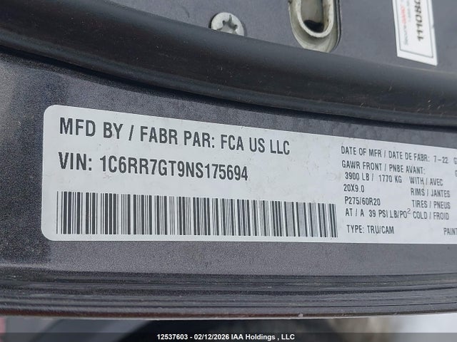 1C6RR7GT9NS175694 RAM 1500 Classic Slt