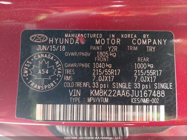 KM8K22AA6JU167488 Hyundai Kona