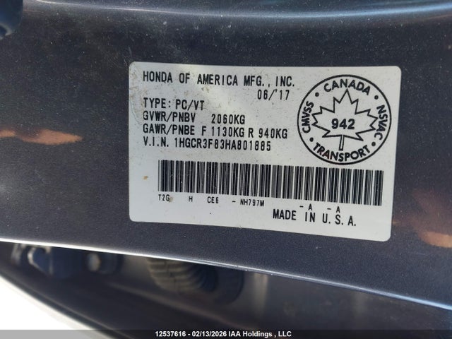 1HGCR3F83HA801885 Honda ACCORD EXL