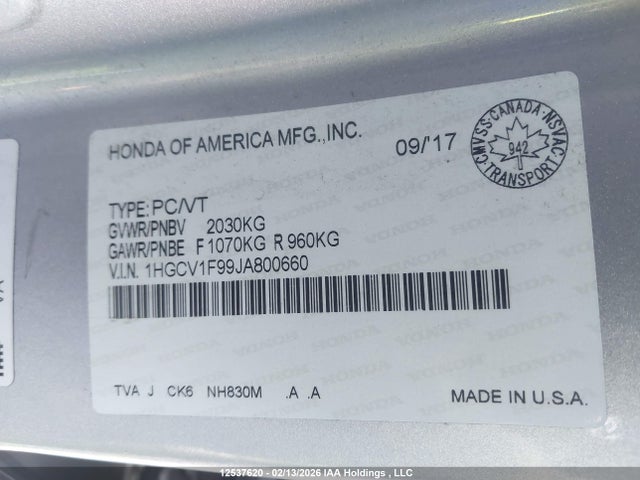 1HGCV1F99JA800660 Honda Accord Touring