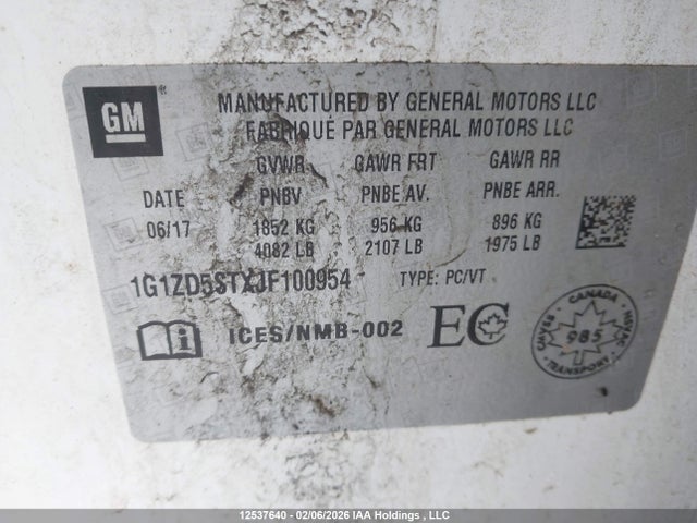 1G1ZD5STXJF100954 Chevrolet MALIBU LT