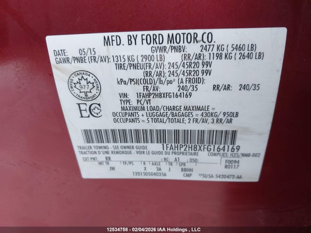 1FAHP2H8XFG164169 Ford TAURUS SEL
