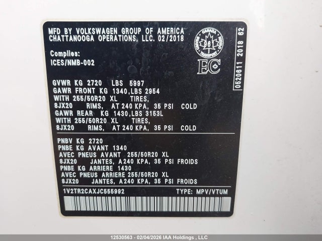 1V2TR2CAXJC555992 Volkswagen Atlas 3.6 Fsi Execline