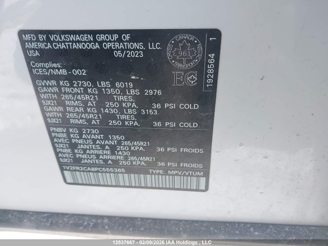 1V2FR2CA8PC555365 Volkswagen Atlas 3.6 Fsi Execline