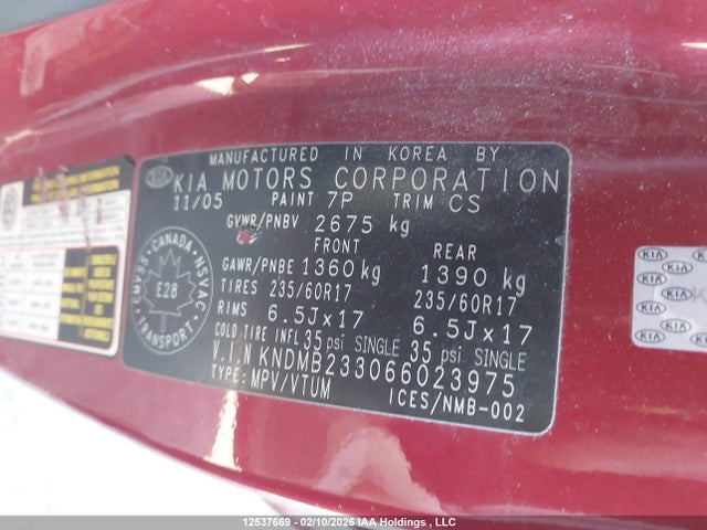 Aukcja sprzedaży 2006 Kia Sedona Ex/lx, vin: KNDMB233066023975, numer aukcji: 12537669
