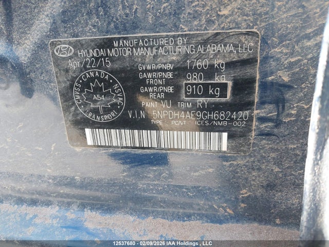 5NPDH4AE9GH682420 Hyundai ELANTRA GL