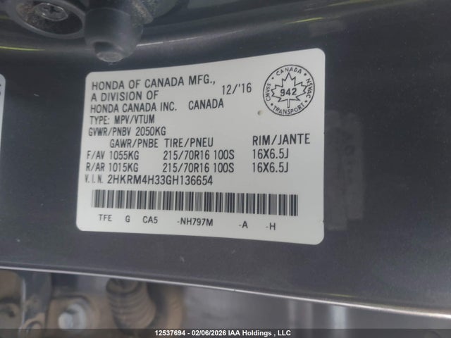 2HKRM4H33GH136654 Honda CR-V LX