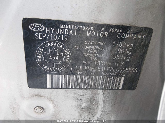 2020 Hyundai Elantra Sel/value/limited მანქანა იყიდება აუქციონზე, vin: KMHD84LF3LU998588, აუქციონის ნომერი: 12537706