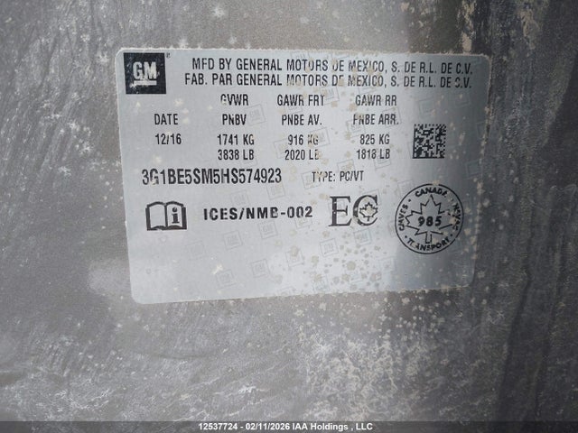 3G1BE5SM5HS574923 Chevrolet Cruze Lt Auto
