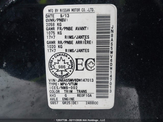 Продажа на аукционе авто 2013 Nissan Rogue, vin: JN8AS5MV6DW147013, номер лота: 12537726