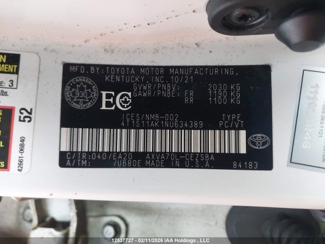 4T1S11AK1NU634389 Toyota CAMRY SE