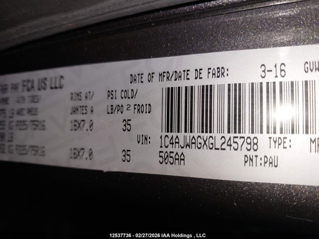 1C4AJWAGXGL245798 Jeep Wrangler Sport