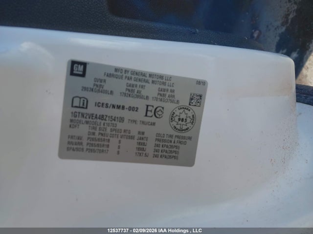 Aukcja sprzedaży 2011 Gmc Sierra 1500 Sle, vin: 1GTN2VEA4BZ154109, numer aukcji: 12537737