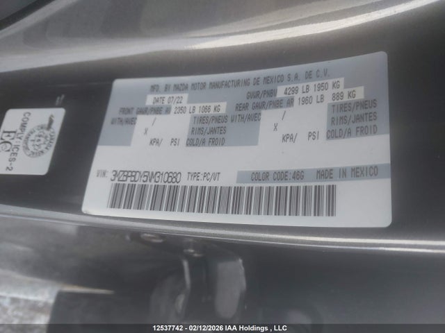 3MZBPBDY5NM310680 Mazda Mazda3 Gt W/turbo