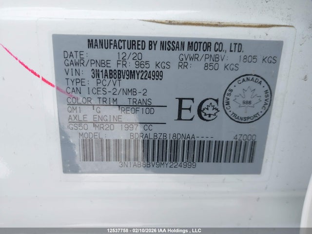 3N1AB8BV9MY224999 Nissan Sentra S/s Plus
