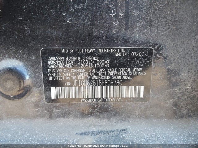 2008 Subaru Impreza 2.5i მანქანა იყიდება აუქციონზე, vin: JF1GH62618H805780, აუქციონის ნომერი: 12537763