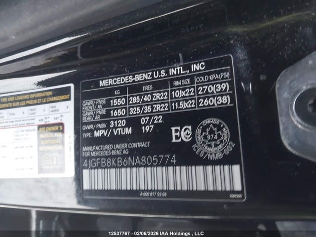 4JGFB8KB6NA805774 Mercedes-Benz Amg Gle 63 S 4matic