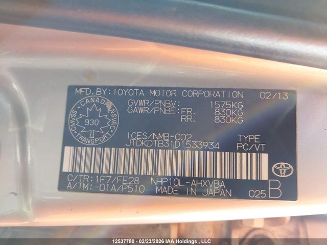 Продажа на аукционе авто 2013 Toyota Prius C Technology, vin: JTDKDTB31D1533934, номер лота: 12537780