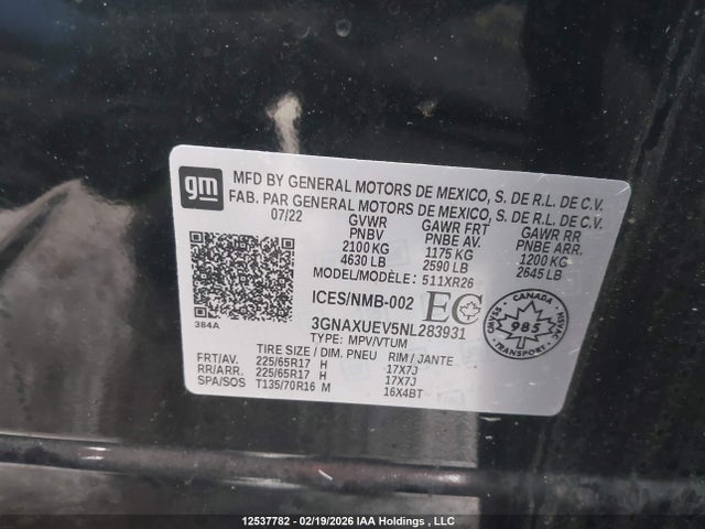 3GNAXUEV5NL283931 Chevrolet Equinox