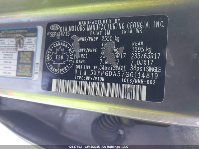 5XYPGDA57GG114819 KIA Sorento Lx/l