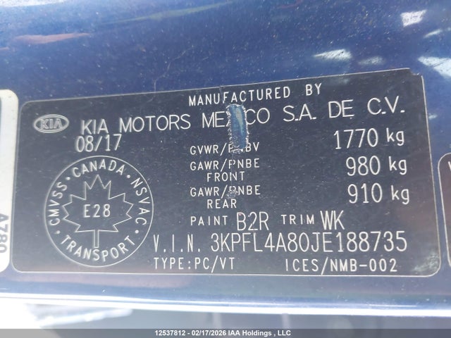 3KPFL4A80JE188735 KIA Forte Ex/ex Luxury/ex+