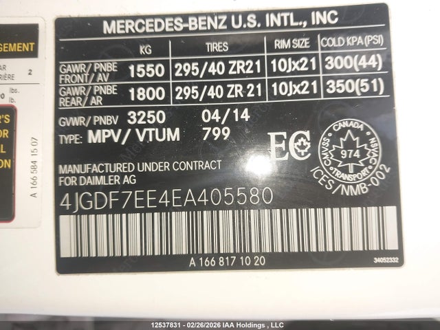 2014 Mercedes-benz Gl 63 Amg მანქანა იყიდება აუქციონზე, vin: 4JGDF7EE4EA405580, აუქციონის ნომერი: 12537831