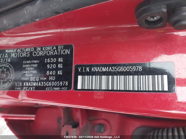 KNADM4A35G6005978 KIA Rio Ex/ex+ W/sunroof/lx/lx+/lx+ Eco/sx
