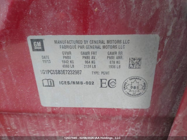 1G1PC5SB3E7232987 Chevrolet Cruze 1lt