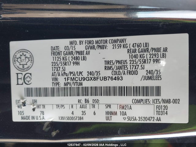1FMCU9GX8FUB76493 Ford ESCAPE SE