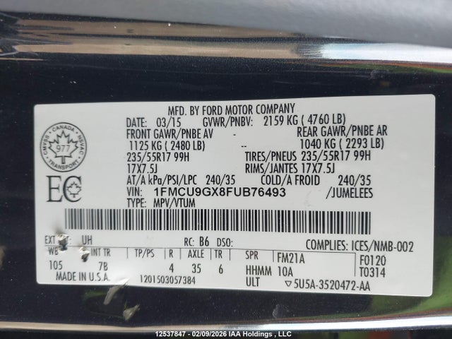 1FMCU9GX8FUB76493 Ford ESCAPE SE