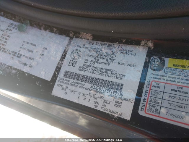12537853 :رقم المزاد ، 3FAHP021X8R198530 vin ، 2008 Ford Fusion Sel مزاد بيع