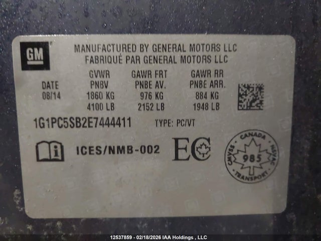 1G1PC5SB2E7444411 Chevrolet CRUZE LT