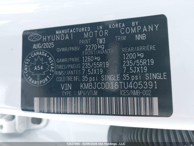 KM8JCDD16TU405391 Hyundai Tucson Sel Convenience