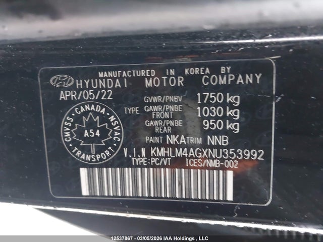 KMHLM4AGXNU353992 Hyundai Elantra Preferred Ivt