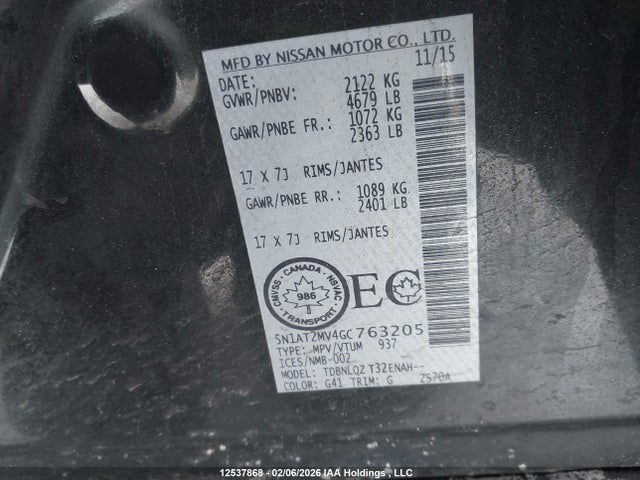 5N1AT2MV4GC763205 Nissan Rogue S/sl/sv