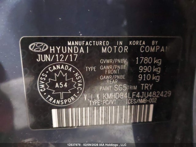 KMHD84LF4JU482429 Hyundai Elantra Sel/value/limited