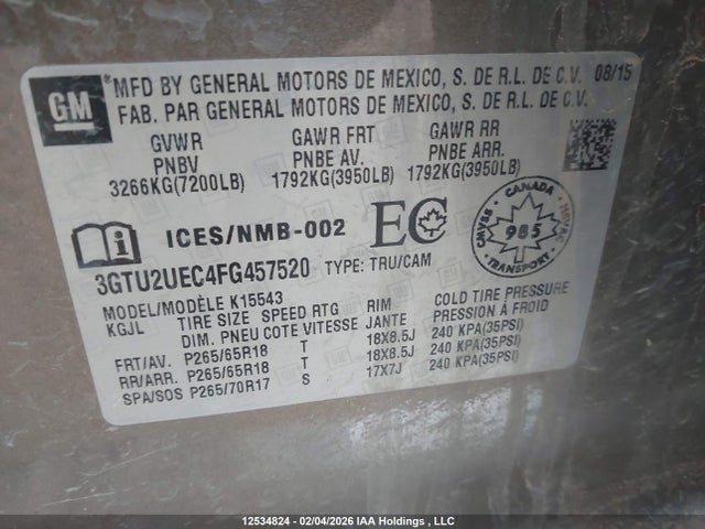 3GTU2UEC4FG457520 GMC Sierra 1500 Sle