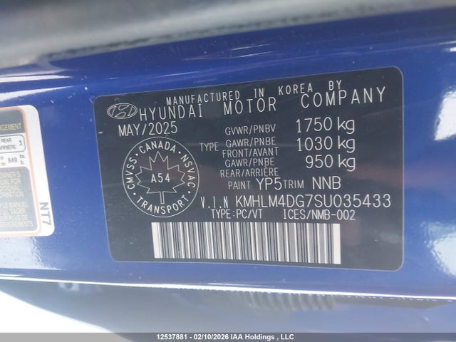 KMHLM4DG7SU035433 Hyundai Elantra Sel Sport