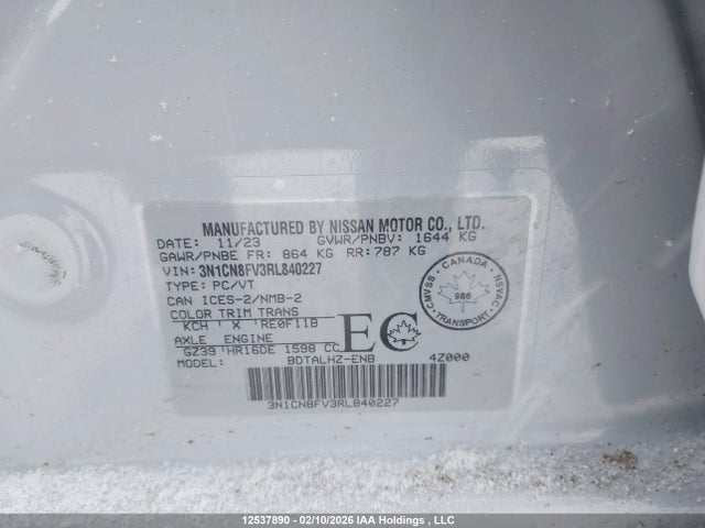 3N1CN8FV3RL840227 Nissan VERSA SR