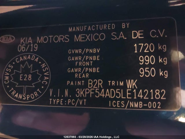 3KPF54AD5LE142182 KIA FORTE EX