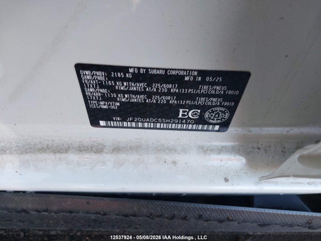 Продаж на аукціоні авто 2025 Subaru Crosstrek Touring, vin: JF2GUADC5SH291470, номер лоту: 12537924