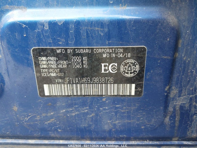 JF1VA1H69J9838726 Subaru Wrx Sport-tech