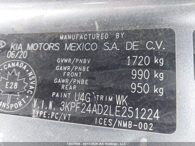 3KPF24AD2LE251224 KIA Forte