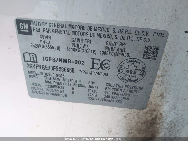 3GYFNGE30FS586668 Cadillac Srx Premium