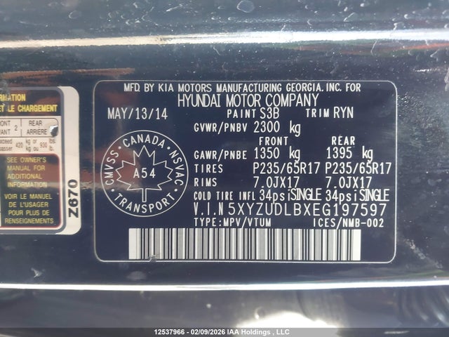 5XYZUDLBXEG197597 Hyundai SANTA FE SPORT