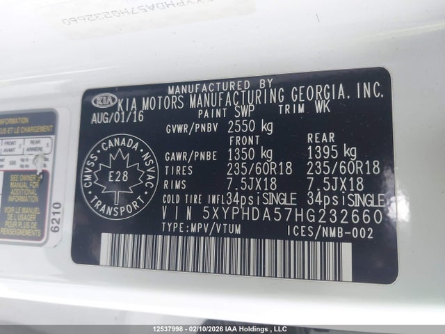 5XYPHDA57HG232660 KIA Sorento 3.3l Ex/3.3l Ex+