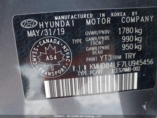 Продажа на аукционе авто 2020 Hyundai Elantra, vin: KMHD84LF7LU945456, номер лота: 12538013