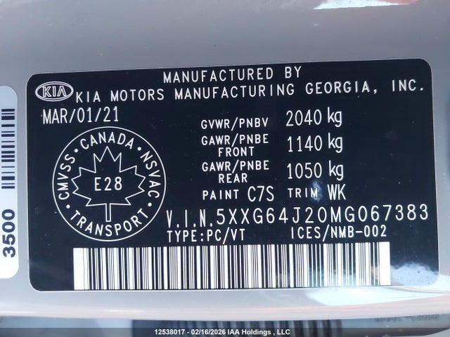 5XXG64J20MG067383 KIA K5
